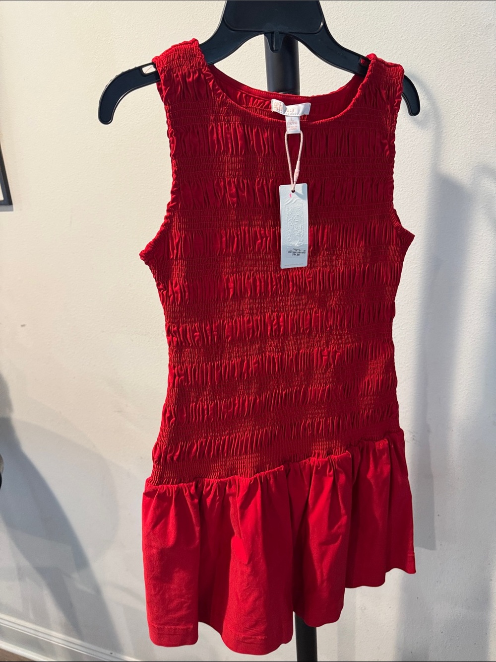 GB girls Red Smocked Ruffle Hem Sleeveless Dress